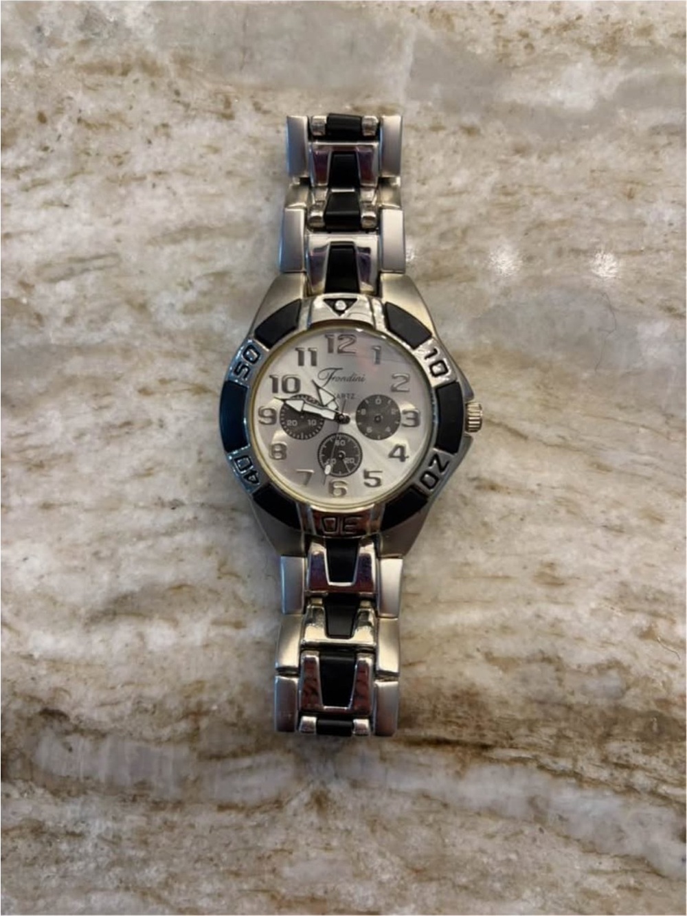Fondini Silver and Black Stainless Steel Men’s Watch